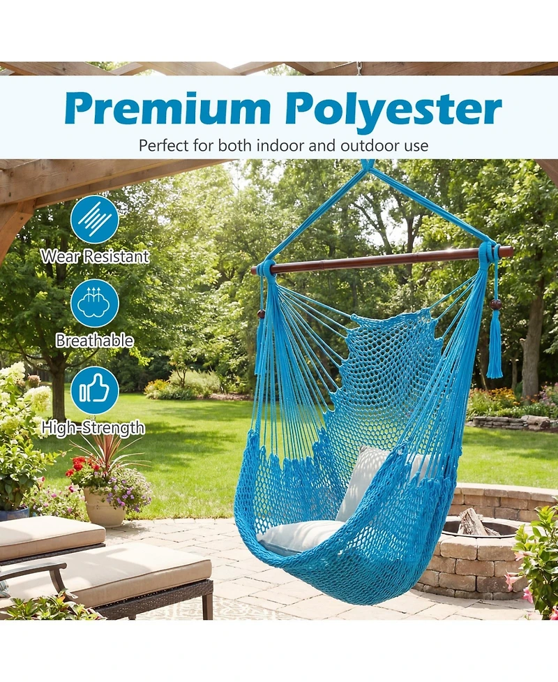 Sugift Caribbean Hammock Chair with Metal Spreader Bar and Soft Spun Rope Seat