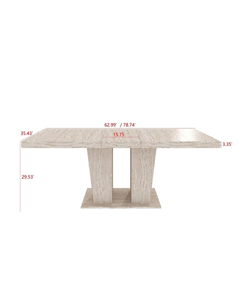 Boyel Living Rectangular extendable dining table, suitable for 6-10 people, with veined travertine pattern, simple and elegant
