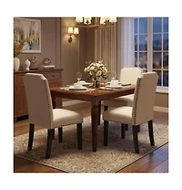gaomon Cotton Linen Dining Chair, Wood Legs with Trim, Padded High Back Upholstered for Kitchen or Restaurant
