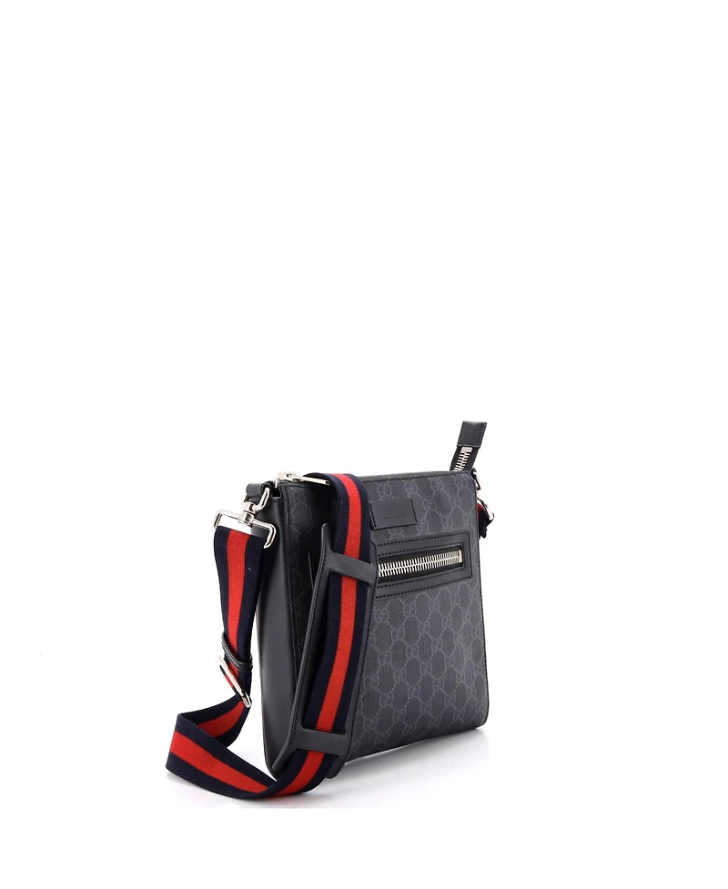 Pre-Owned Gucci Small Web Strap Front Zip Messenger Bag Gg Coated Canvas