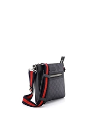 Pre-Owned Gucci Small Web Strap Front Zip Messenger Bag Gg Coated Canvas