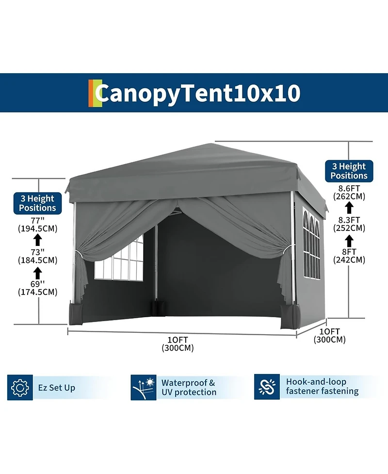 gaomon Easy Pop Up Canopy Tent With 4 Detachable Window Sidewalls - Waterproof Outdoor Portable Canopy With Carry Bag and Guy Lines