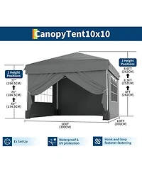 gaomon Easy Pop Up Canopy Tent With 4 Detachable Window Sidewalls - Waterproof Outdoor Portable Canopy With Carry Bag and Guy Lines