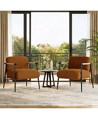 homfan Modern Accent Chair - Comfy with Metal Frame and Wooden Armrest, Cozy Reading Soft Cushion for Bedroom Living Room
