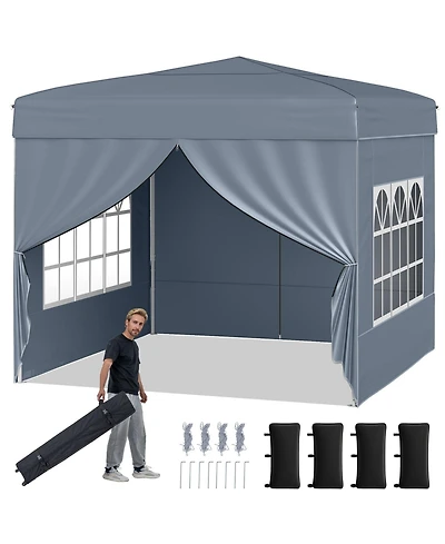 Sugift 10 x 10 ft Pop Up Canopy Tent Commercial Sunshade Shelter with Four Sidewalls