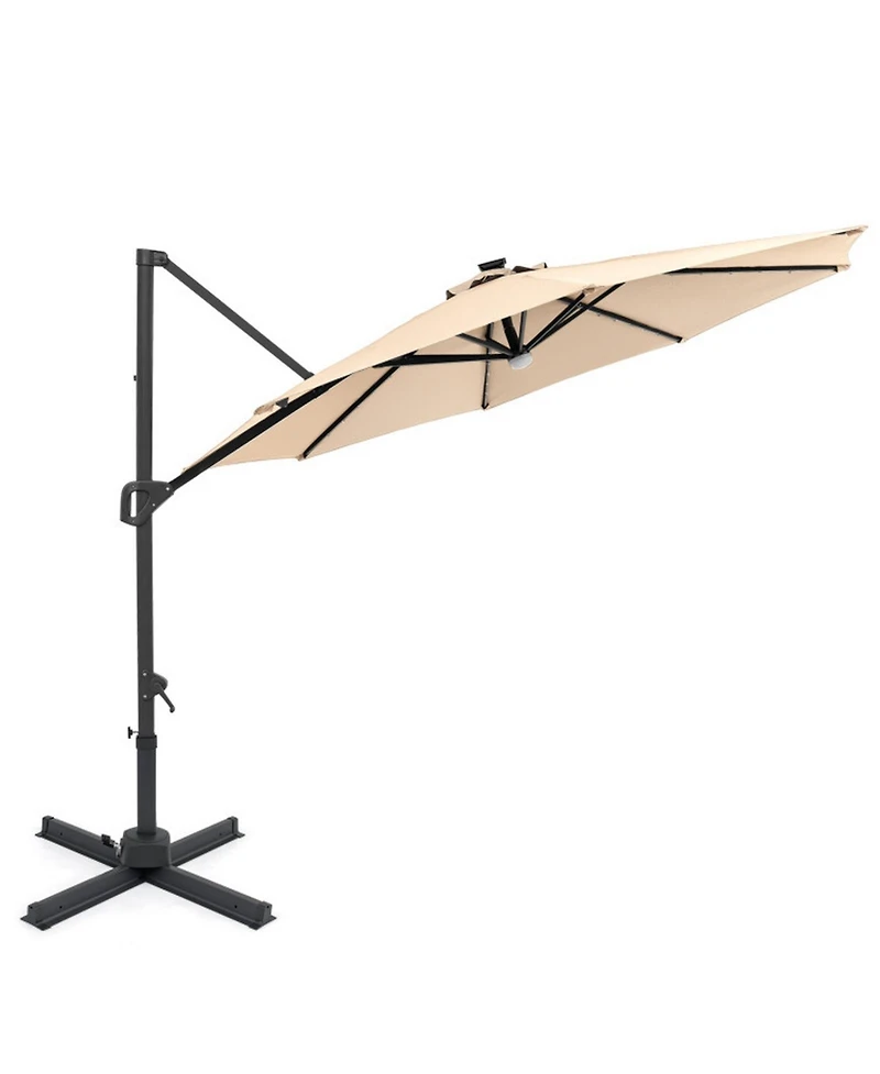 Sugift 10 ft Cantilever Outdoor Patio Umbrella with Solar Led Lights and 360 Rotation