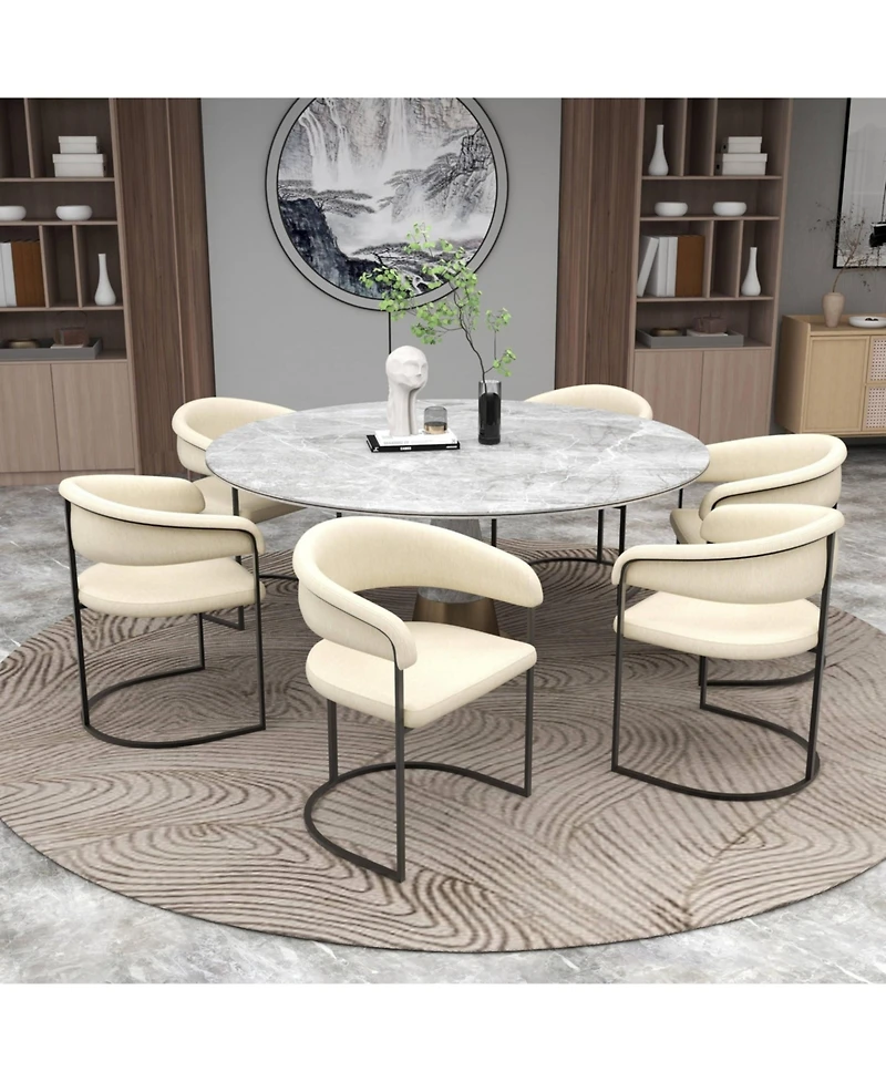 LeisureMod Leather Dining Chair - Upholstered Kitchen Accent Chair with Curved Open-Back Design, Padded Seat, and Iron Frame