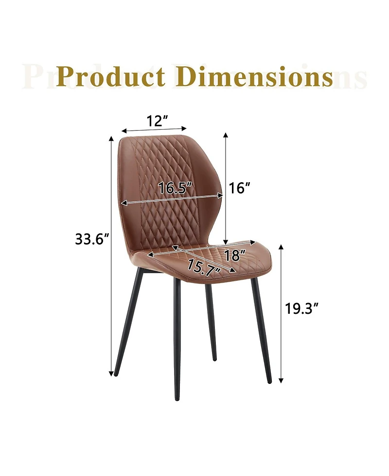 Streamdale Furniture Set of 4 Modern Diamond-Quilted Pu Dining Chairs with Metal Legs