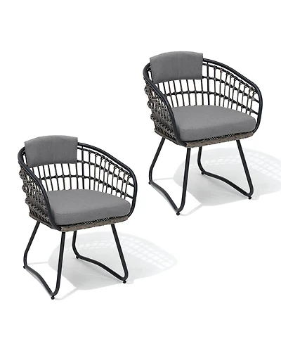Pellebant Outdoor Patio Wicker Dining Chairs Pe Rattan Seating Set with Cushion
