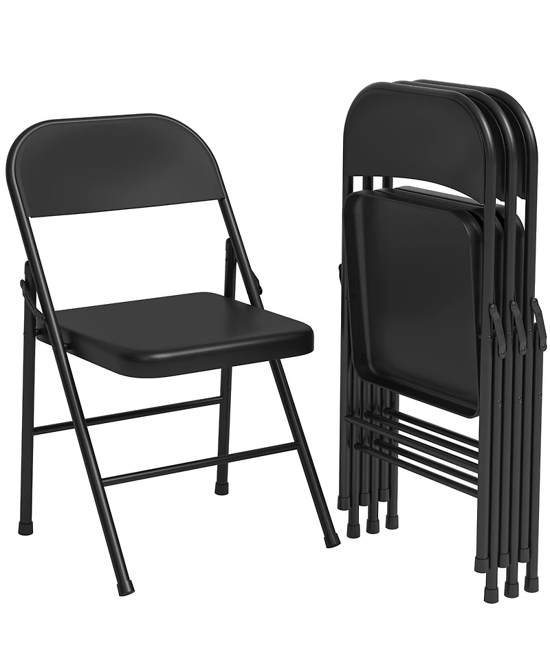 homfan Set of 4 Folding Chairs with Padded Cushion – Steel Frame, Foldable and Stackable for Indoor Outdoor Home Office Wedding Events