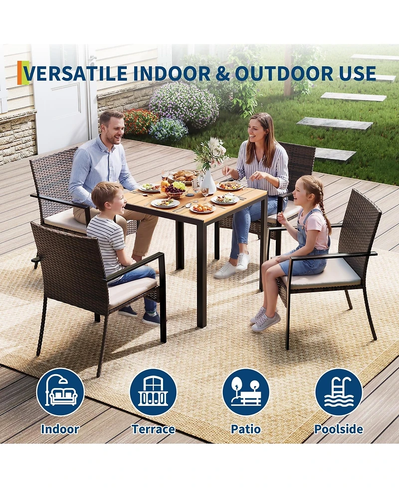 homfan 5-Piece Wicker Patio Dining Set with Umbrella Hole Table and Cushioned Chairs