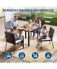 homfan 5-Piece Wicker Patio Dining Set with Umbrella Hole Table and Cushioned Chairs