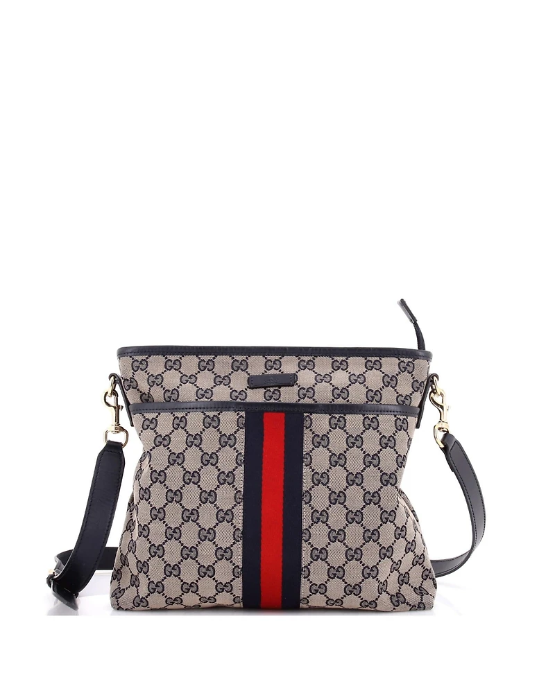Pre-Owned Gucci Small Front Pocket Web Messenger Gg Canvas