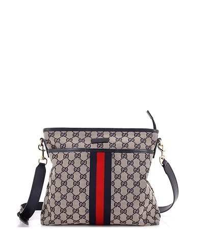 Pre-Owned Gucci Small Front Pocket Web Messenger Gg Canvas