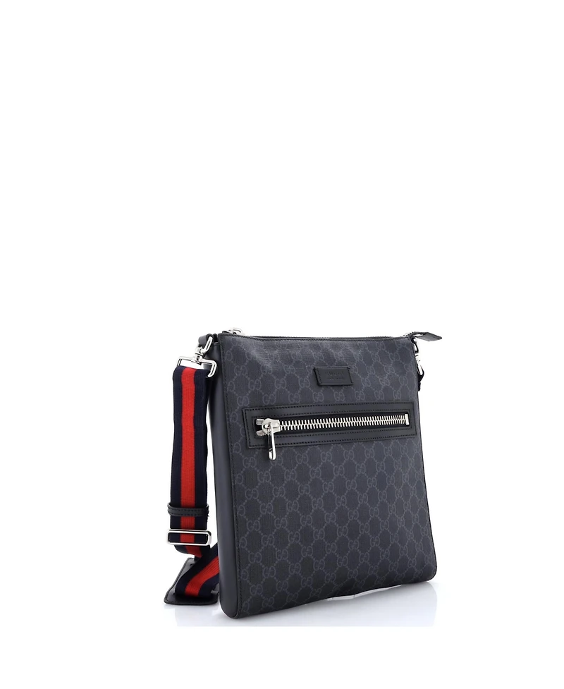 Pre-Owned Gucci Medium Web Strap Front Zip Messenger Bag Gg Coated Canvas