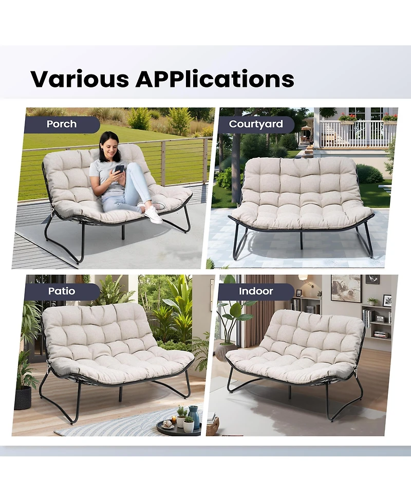 Pellebant All-Weather Double Papasan Chair Loveseat with Soft Cushion for Indoor Outdoor