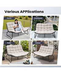 Pellebant All-Weather Double Papasan Chair Loveseat with Soft Cushion for Indoor Outdoor