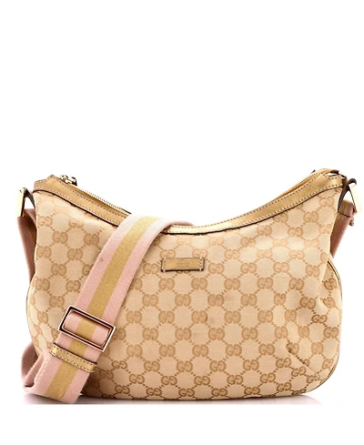 Pre-Owned Gucci Medium Saddle Zip Messenger Bag Gg Canvas with Leather