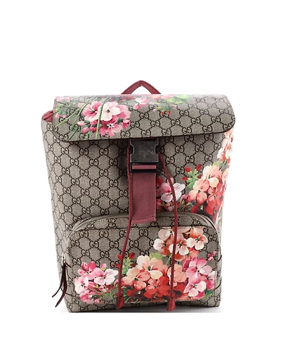 Pre-Owned Gucci Medium Buckle Backpack Blooms Print Gg Coated Canvas
