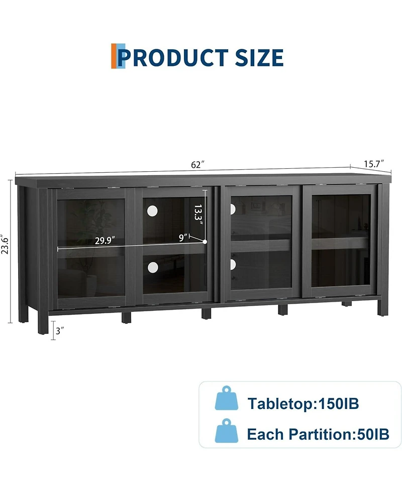 gaomon Sliding Glass Tv Stand for TVs, Mid-Century Entertainment Center with Storage Cabinet