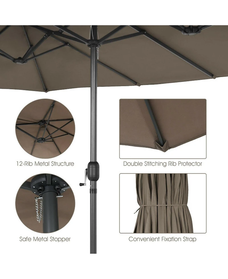 Sugift 15 Feet Double-Sided Patio Umbrella with Hand-Crank System