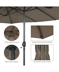 Sugift 15 Feet Double-Sided Patio Umbrella with Hand-Crank System