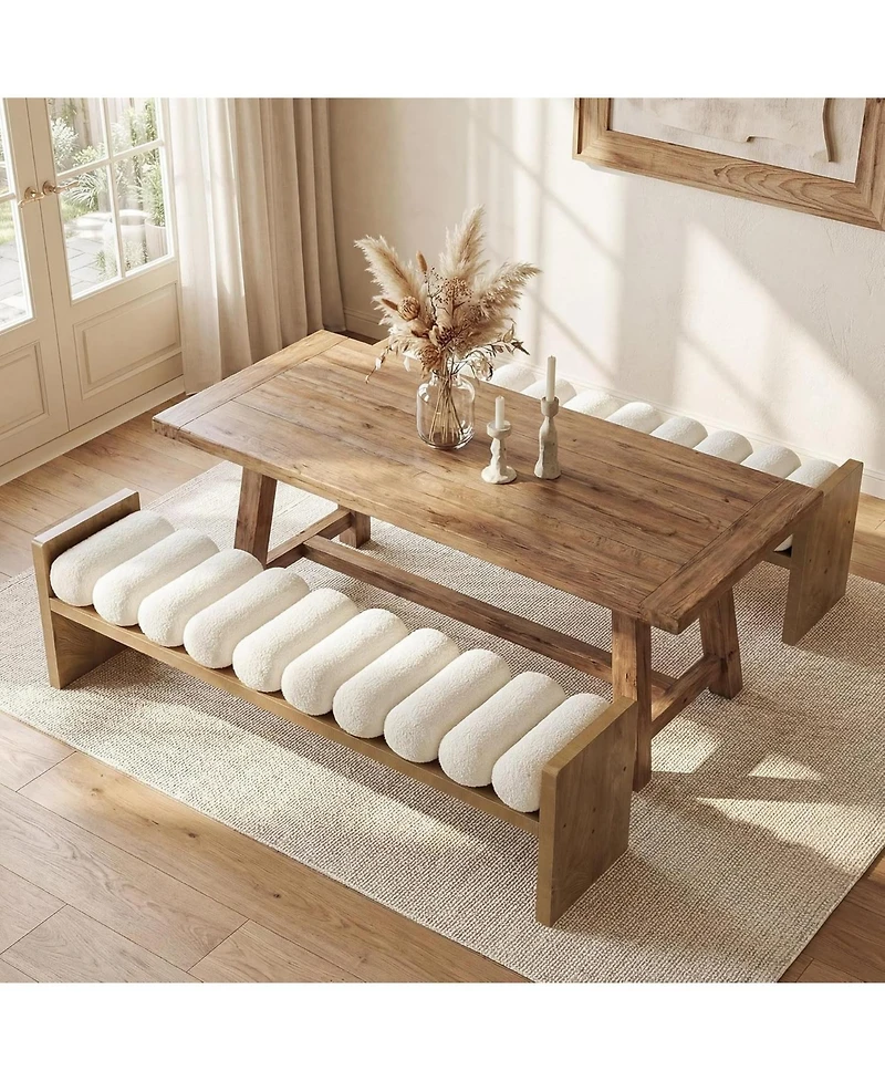 Tribesigns 59'' Wooden Entryway Bench With Boucle Cushion, Upholstered Fabric End Of Bed Bench(Removable Cushion)