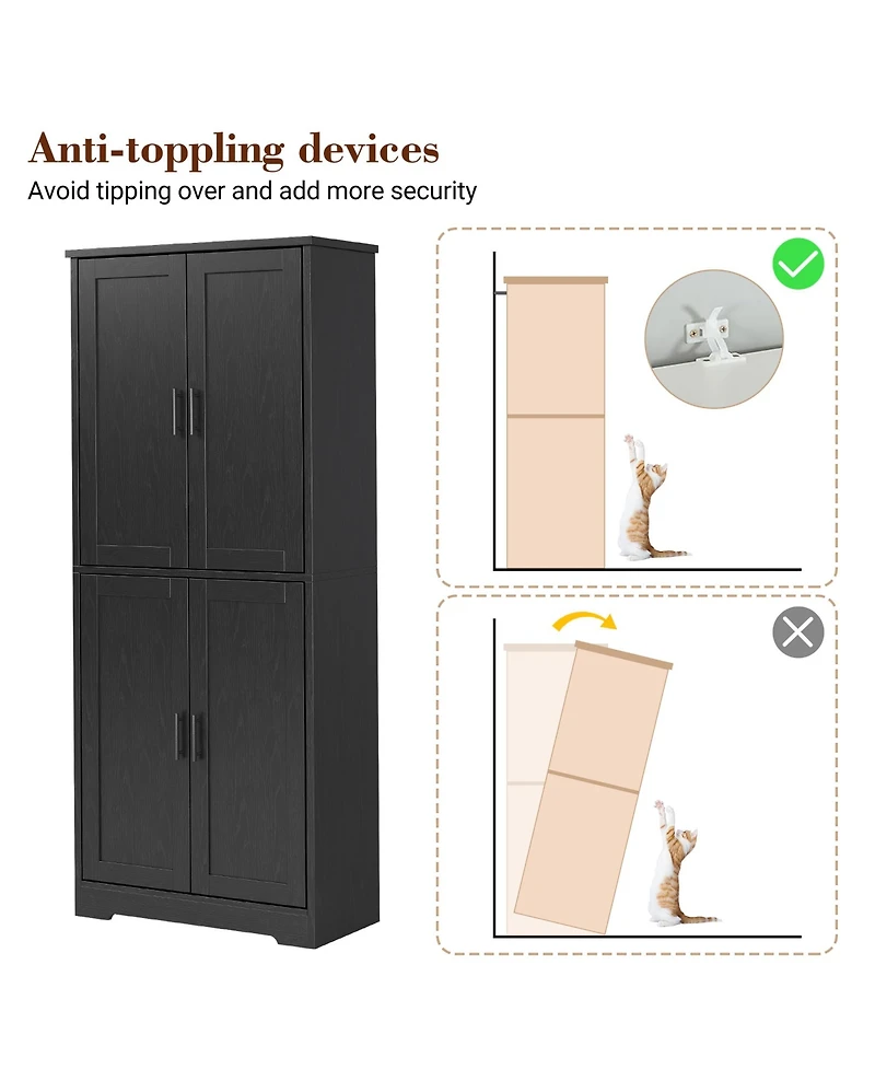 gaomon Freestanding 70" Tall Kitchen Pantry Cabinet, Storage Cabinet for Bathroom, Dining Room, Living Room