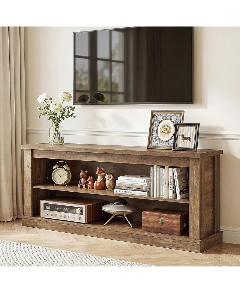 Tribesigns 63" Tv Stand for TVs up to 70", Rustic Television Stand with 2 Open Shelves, Wooden Entertainment Center