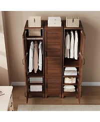 gaomon Heavy Duty Wooden Armoire Wardrobe Closet – 2 Doors, 72" Tall, Hanging Rod, 18 Adjustable Shelves, Narrow Bedroom Storage Organizer
