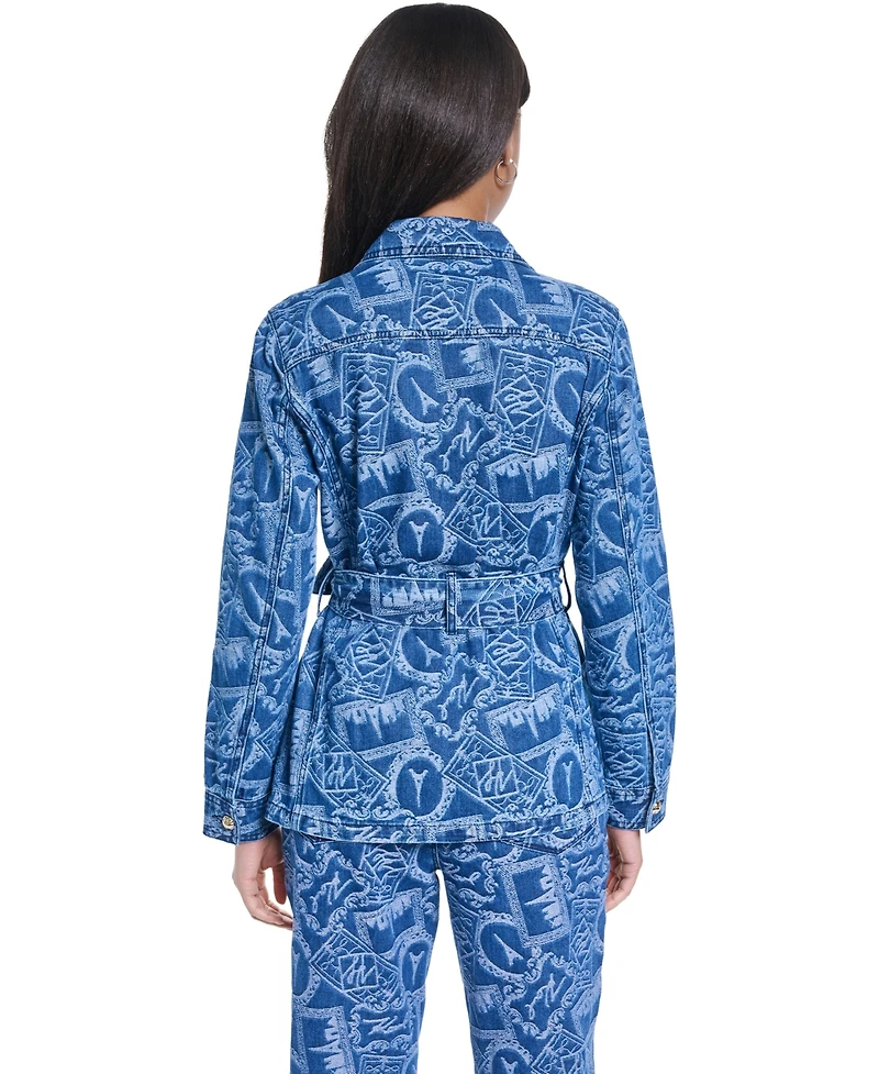 Karl Lagerfeld Paris Women's All-Over Print Denim Trench Jacket