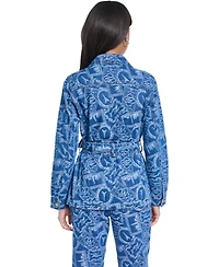 Karl Lagerfeld Paris Women's All-Over Print Denim Trench Jacket