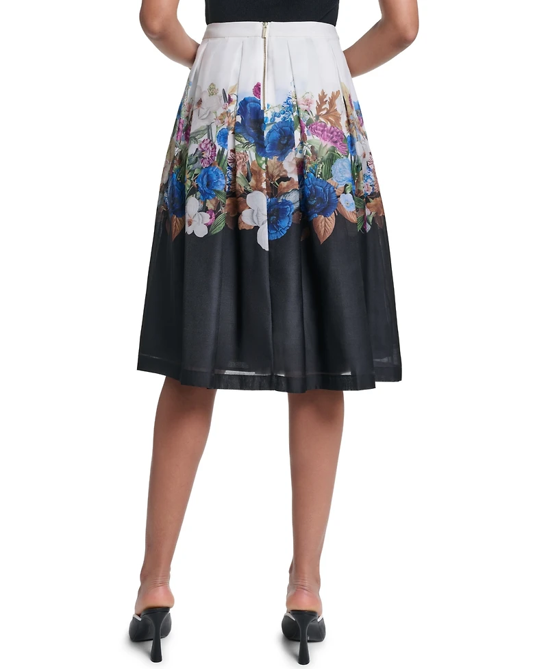 Karl Lagerfeld Paris Women's Printed Organza Floral Stripe A-Line Skirt