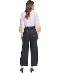 Karl Lagerfeld Paris Women's Fixed Belt Mid-Rise Straight Ankle Pants