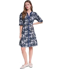 Karl Lagerfeld Paris Women's Velvet Embroidery 3/4-Sleeve Chain Belt Dress