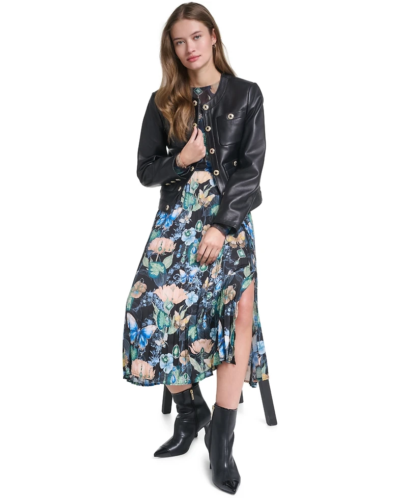 Karl Lagerfeld Paris Women's Leather Button-Front Jacket