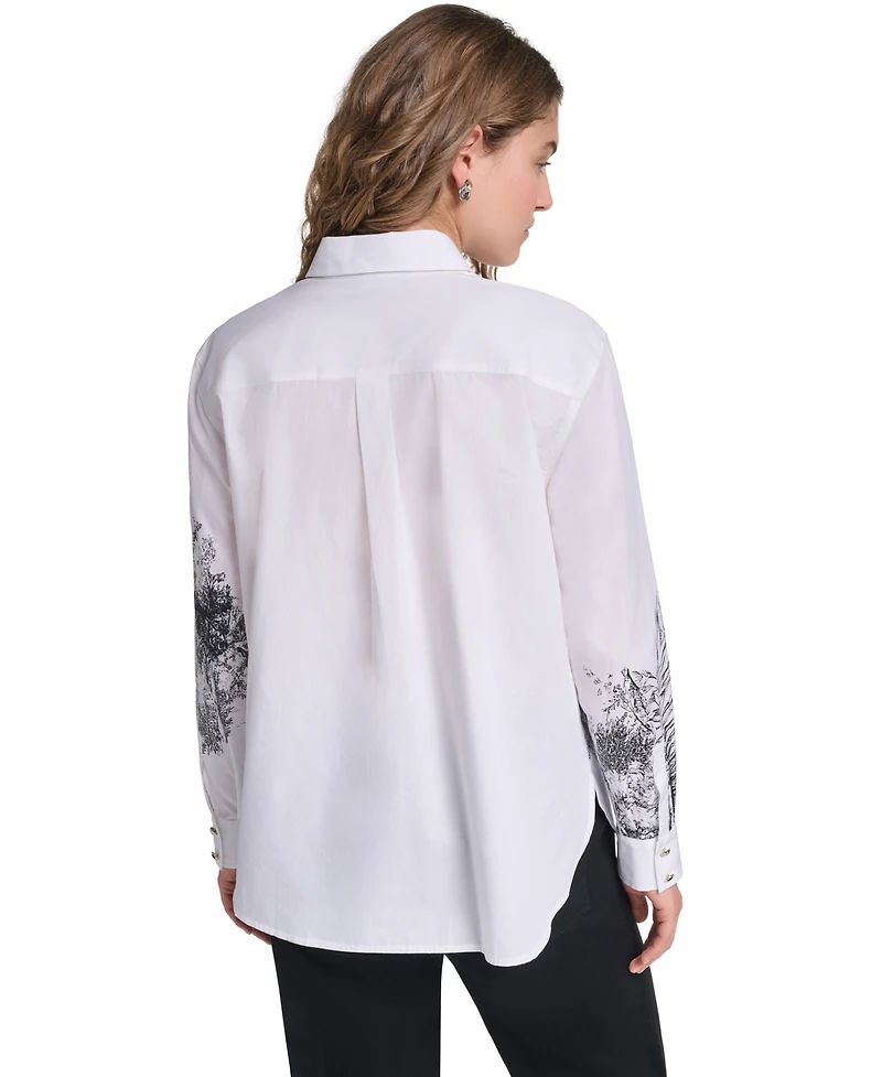 Karl Lagerfeld Paris Women's Parisian Graphics Long-Sleeve Shirt