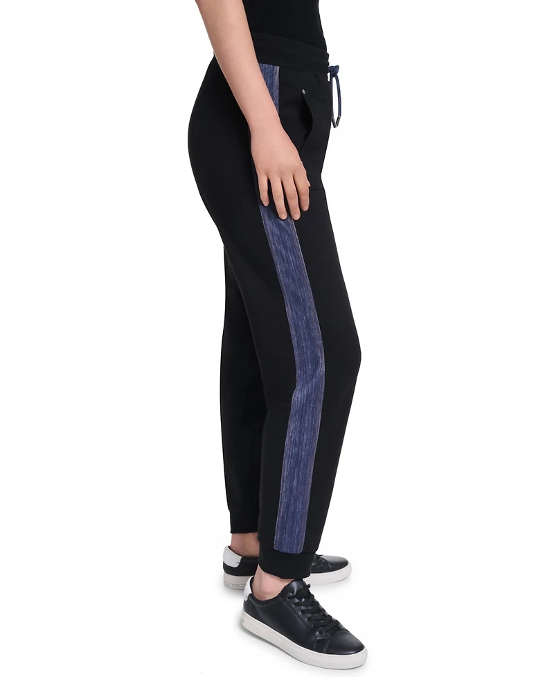 Karl Lagerfeld Paris Women's Denim Contrast Jogger Pull-On Ankle Pants