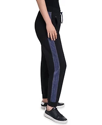 Karl Lagerfeld Paris Women's Denim Contrast Jogger Pull-On Ankle Pants
