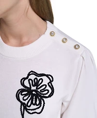 Karl Lagerfeld Paris Women's Embroidered Crewneck Sweater