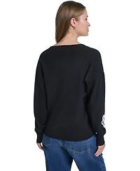 Karl Lagerfeld Paris Women's Floral Embroidery V-Neck Sweater