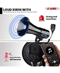 5core Megaphone Bullhorn 50W Speaker Bluetooth Siren Adjustable Volume Loud Portable Pa System