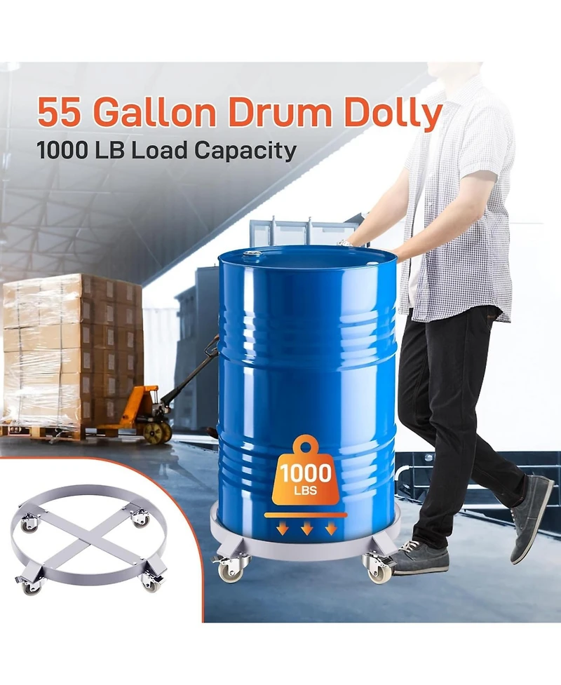 gaomon 4 Pack 55 Gallon Drum Dolly 1000 lb Capacity Heavy Duty Steel Drum Caddy with 4 Swivel Casters Barrel Cart for Warehouse