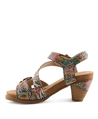 L'Artiste Women's Shesfab Embossed Leather Sandal with Soft Cork Comfort