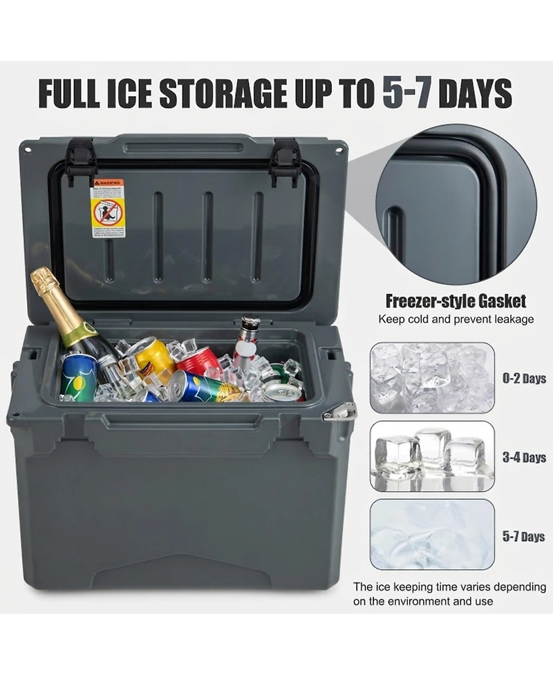 Sugift 25 Qt Hard Rotomolded Cooler with Aluminum Handle and Integrated Cup Holders