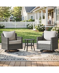 Pocassy 3 Pieces Patio Furniture Set, Swivel Rocker Chairs Wicker Outdoor Bistro Set with Rocking Chair, Thickened Cushions and Table