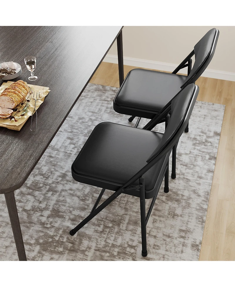 homfan Set of 4 Folding Chairs with Padded Seat - Heavy Duty Steel Frame Foldable Chairs, Pu Cushioned Stackable for Indoor Outdoor