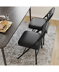 homfan Set of 4 Folding Chairs with Padded Seat - Heavy Duty Steel Frame Foldable Chairs, Pu Cushioned Stackable for Indoor Outdoor