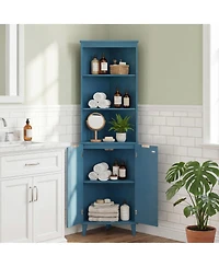Costway Corner Bathroom Cabinet with Fluted Doors, 6-Tier Storage
