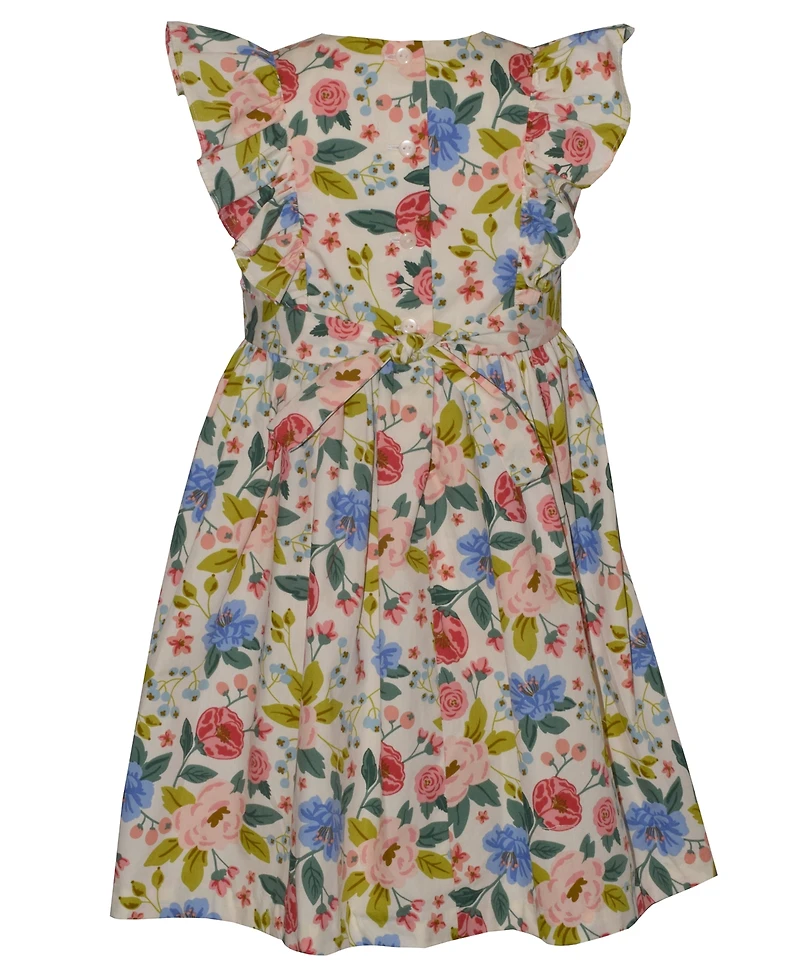 Bonnie Jean Girls' 2T-6X Floral Smocked Flutter-Sleeve Dress